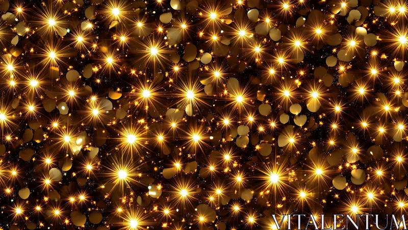 Radiant golden light bursts form dense festive bokeh field