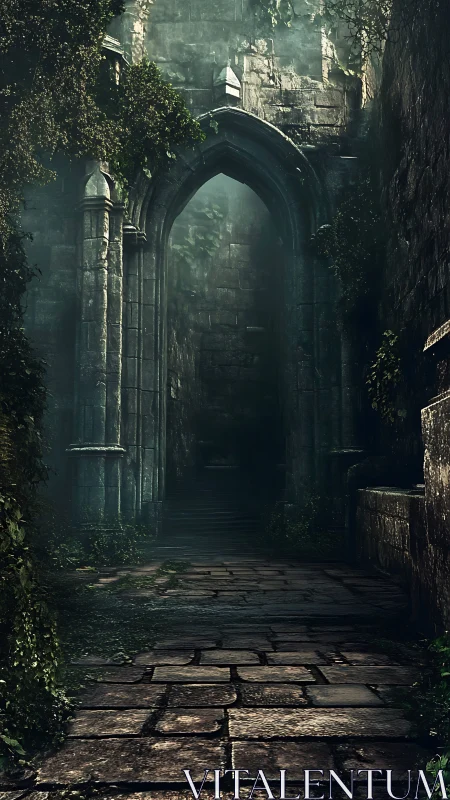 Mossy stone archway quietly guards a forgotten passageway