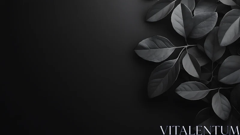 Monochrome matte foliage cluster on deep black negative space