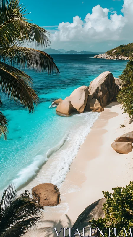 Tropical Cove with Boulder Formations and Turquoise Waters.