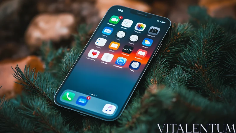 iPhone displaying app home screen with forest backdrop.