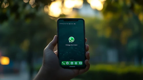 Evening hand gently raises a phone with WhatsApp ready to chat