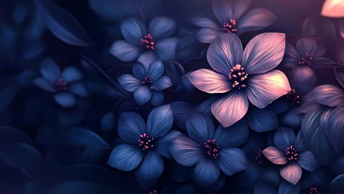 Luminescent Blue Flowers Glowing in Twilight Ambiance