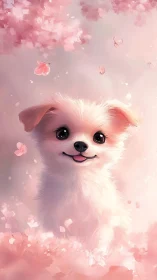 Soft-focus pastel puppy portrait with shallow depth of field rendering