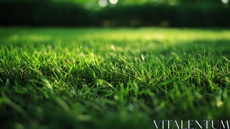 Sunlit lawn whispers in close-up emerald morning calm.