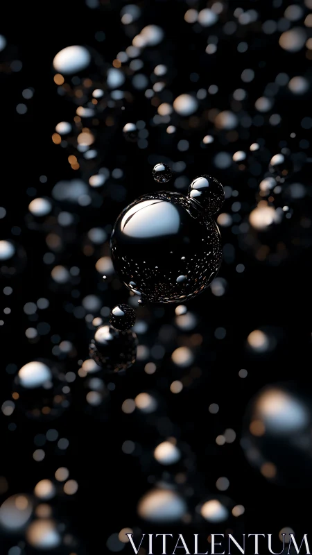Suspended metallic droplets in dark abstract depth study.