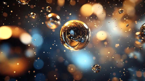 Suspended metallic spheres in shallow depth of field space.