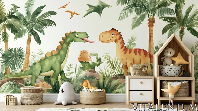 Playful dinosaur nursery corner filled with cozy charm.