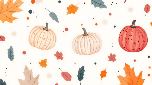 Playful autumn pumpkins with scattered seasonal foliage.