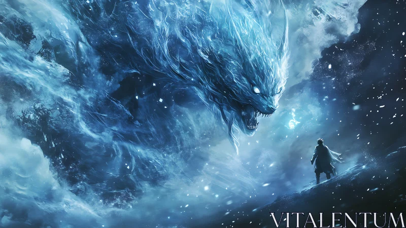 Frozen spirit wolf lunges from the storm toward a lone mage