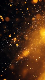 Golden bokeh particles drift through a deep cosmic night