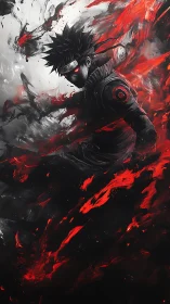 Shadow ninja commands swirling crimson energy in battle