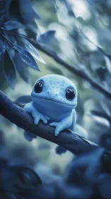 Bioluminescent blue tree frog rendered in soft nocturnal focus