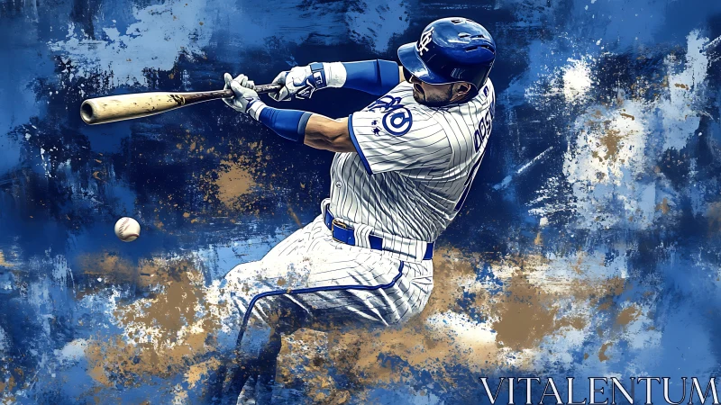 Powerful baseball swing bursting with bold blue energy.