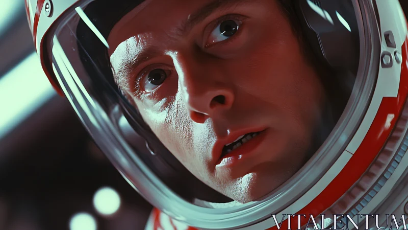 Astronaut face reflects tense mission inside sealed helmet.