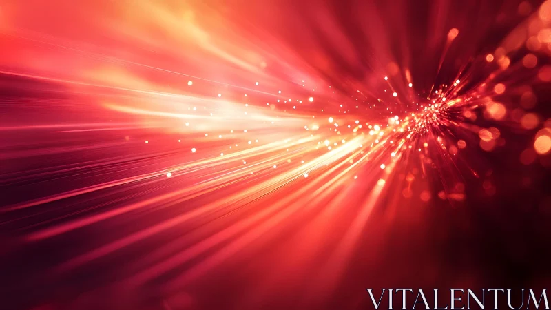 Radiant red light burst with glowing particles in abstract style.