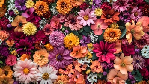 Colorful Flower Garden Arrangement with Dahlias and Gerberas.