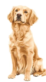 Golden retriever dog sits facing forward on white background