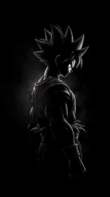 High contrast anime warrior silhouette in rim-lit profile pose