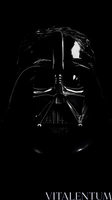 Glossy black sci‑fi respirator helmet in low key portrait