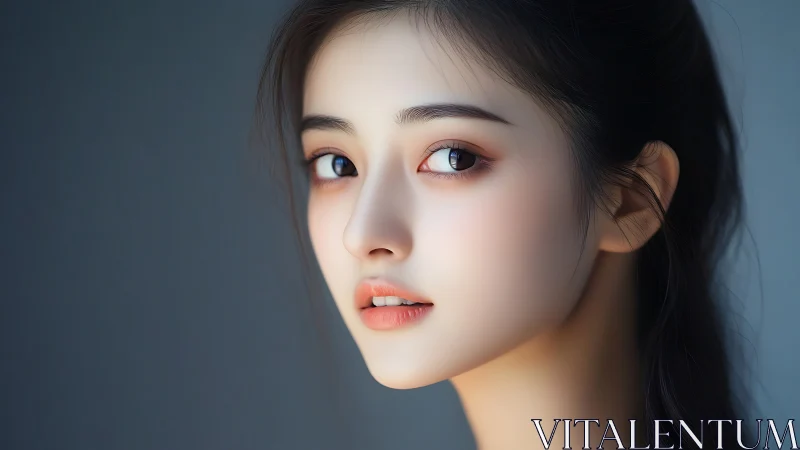 Digital portrait of young woman in soft side lighting.