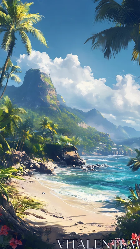 Tropical Coastal Landscape with Volumetric Cloud Rendering and Atmospheric Perspective