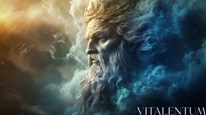 Storm-forged celestial monarch emerging from swirling cosmos.