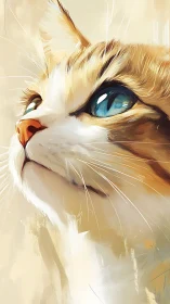Luminous Gaze: Illustrated Portrait of Golden-Eyed Feline.