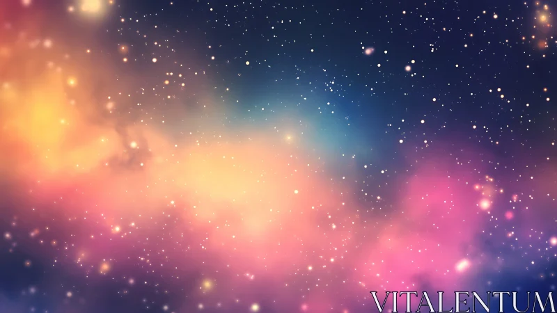 Colorful nebula cloud with scattered stars in deep space.