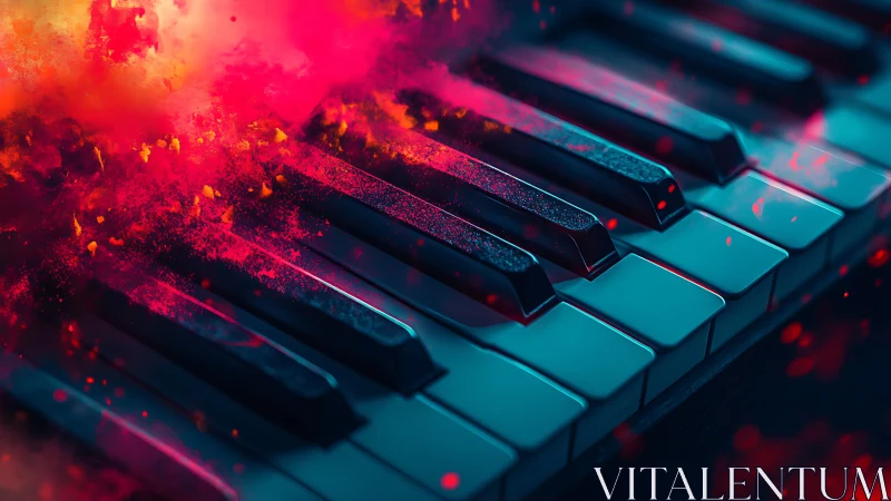 Piano keys glowing with color, where music turns to sparks.