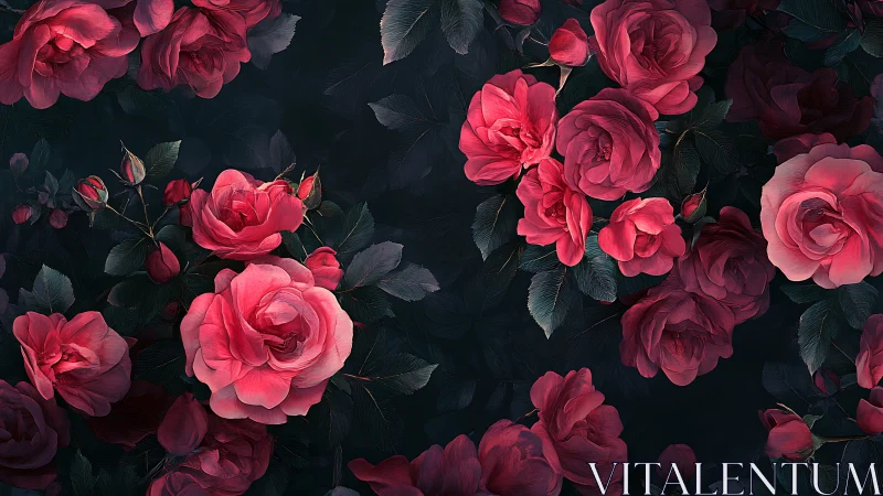 Vibrant Roses Against Dark Background.