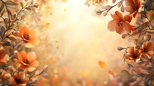 Warm Orange Blossoms Framing Soft Golden Light.