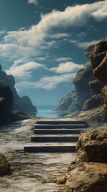 Stone steps gently guide the eye toward a calm hidden sea