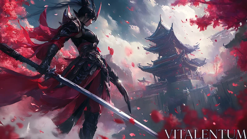 Armored swordswoman dominates crimson temple battleground