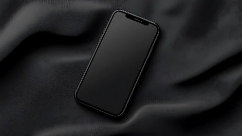 Sleek Black Smartphone on Textured Fabric Background.