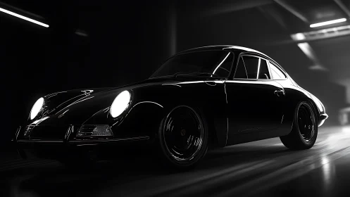Sleek black sports coupe glides through a dramatic tunnel light