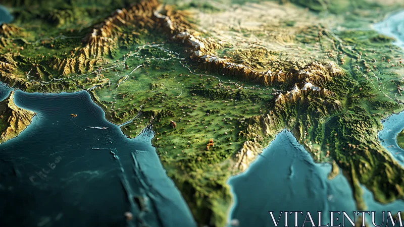 Inviting 3D landscape map celebrates mountains, sea and valleys
