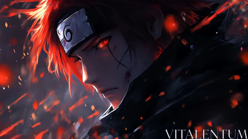 Ember-eyed ninja in stormlit cinders of silent resolve.