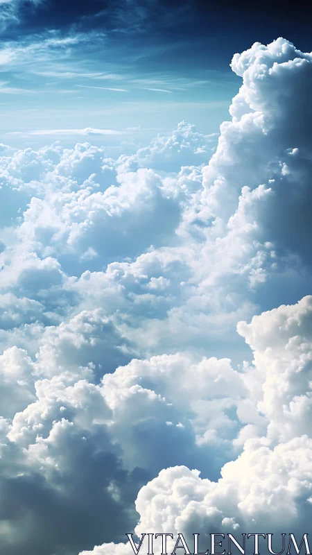 Dense cumulus cloudscape extends under bright upper sky