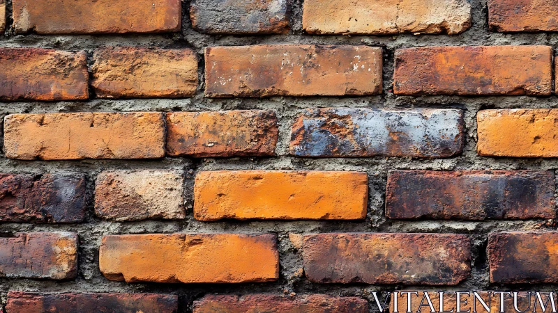 Weathered orange brick wall with rustic texture and strong details.