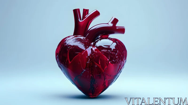 Realistic Glass Heart Sculpture on Soft Blue Background.