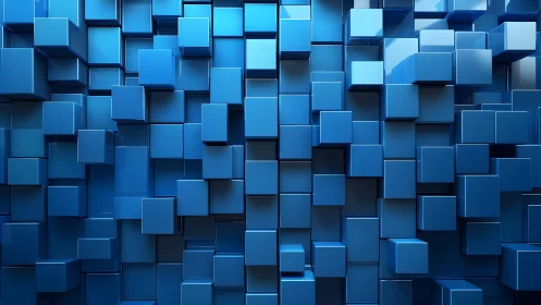 Abstract 3D Blue Cubes Pattern with Glossy Geometric Style.