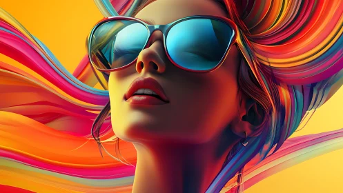 Chromatic airflow portrait with reflective visor optics rendering.