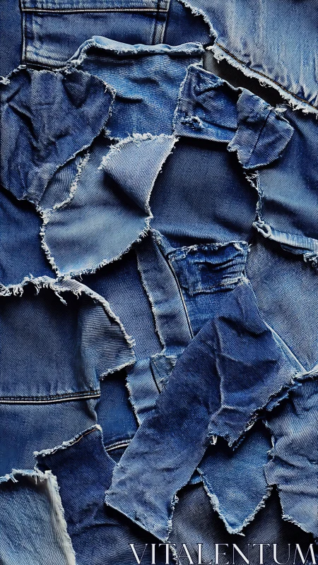 Distressed Denim Texture: Layered Blue Fabric Fragments.
