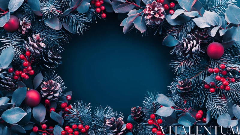 Frosted Christmas wreath frames deep blue empty center space