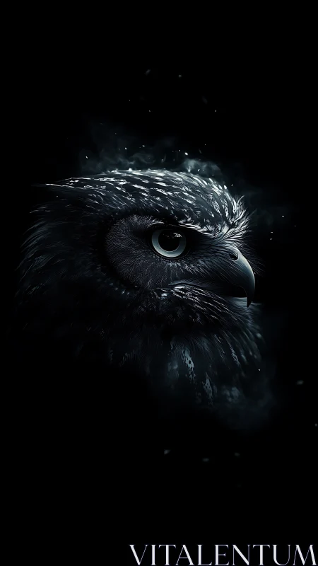 Nocturnal owl portrait glows against deep black void