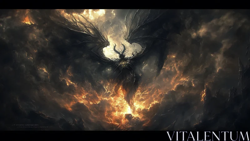 Storm-crowned abyssal angel ignites a burning cosmic sky