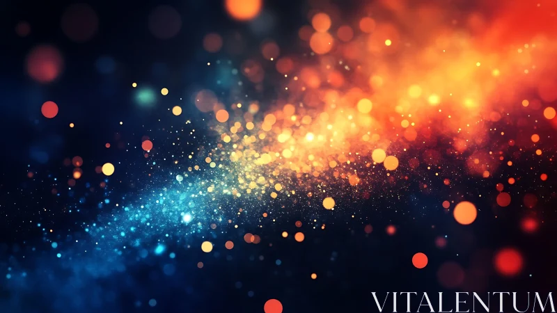 Colorful bokeh light particles form diagonal glowing band