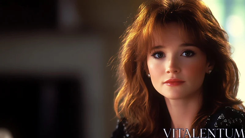 Softly lit portrait captures serene gaze in warm focus