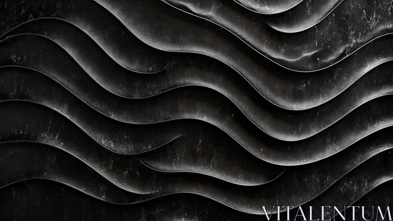 Dark metallic wavy layered surface with textured curves.
